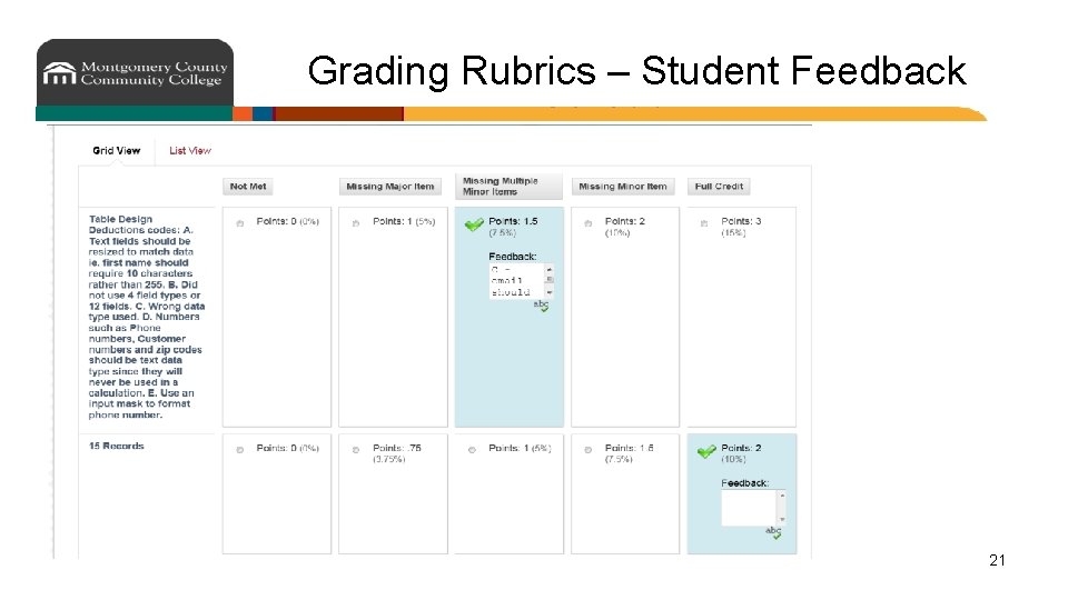Grading Rubrics – Student Feedback 21 