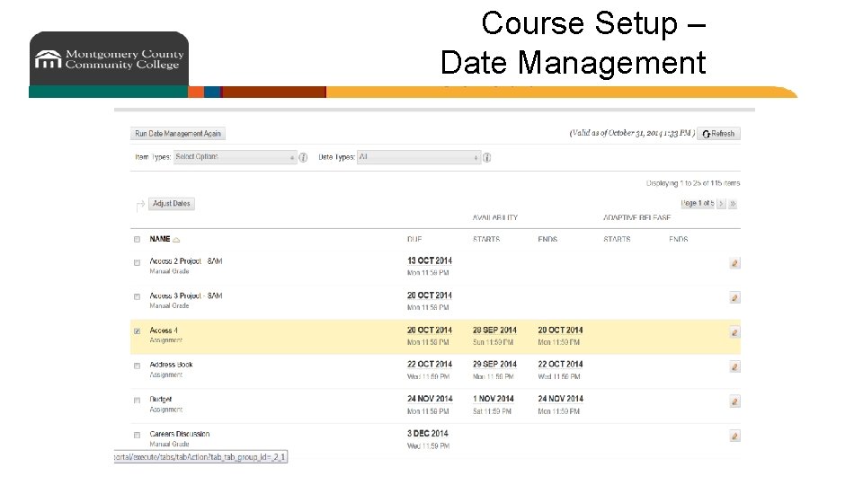 Course Setup – Date Management 