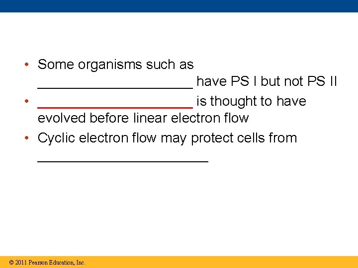 • Some organisms such as __________ have PS I but not PS II • Some organisms such as __________ have PS I but not PS II