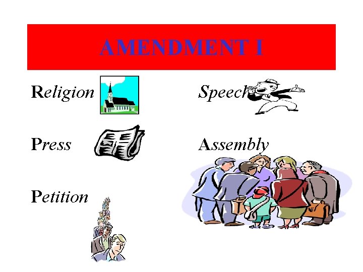 AMENDMENT I Religion Speech Press Assembly Petition 