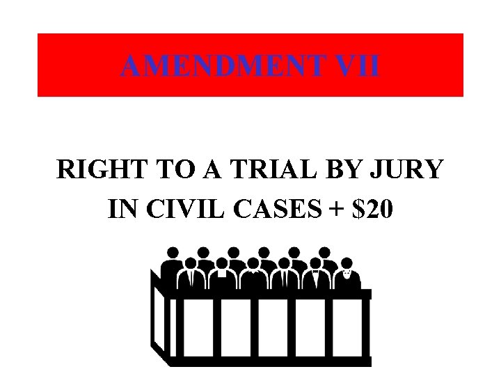 AMENDMENT VII RIGHT TO A TRIAL BY JURY IN CIVIL CASES + $20 