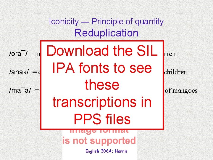 Iconicity — Principle of quantity Reduplication Download the= all. SIL / ora¯/ sorts of