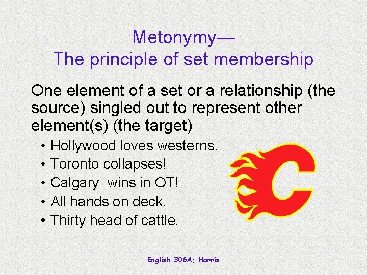 Metonymy— The principle of set membership One element of a set or a relationship