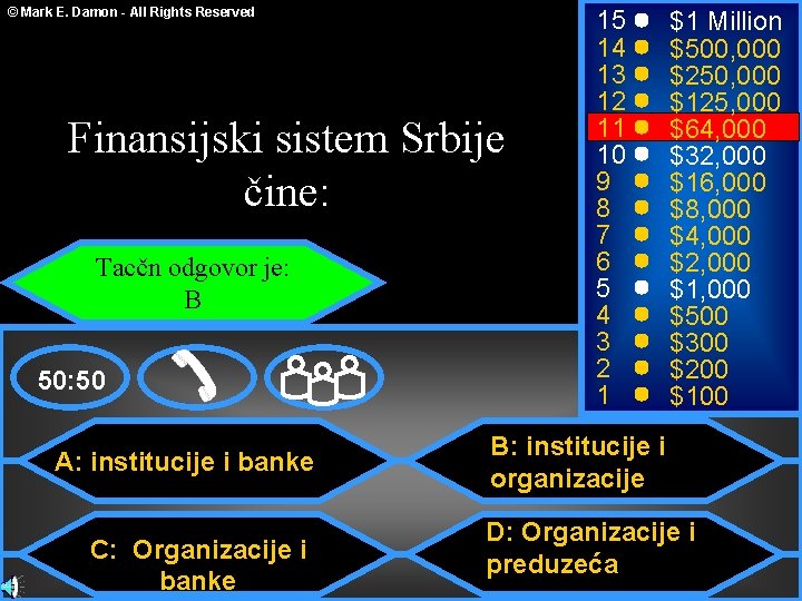 © Mark E. Damon - All Rights Reserved Finansijski sistem Srbije čine: Tacčn odgovor