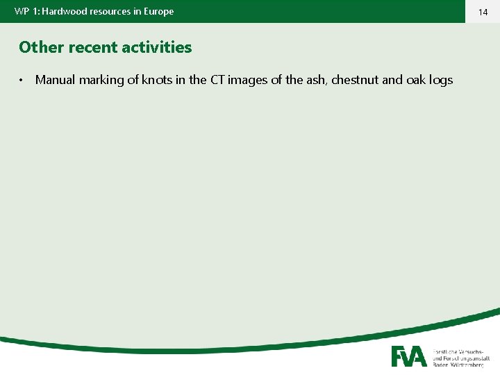 WP 1: Hardwood resources in Europe Other recent activities • Manual marking of knots