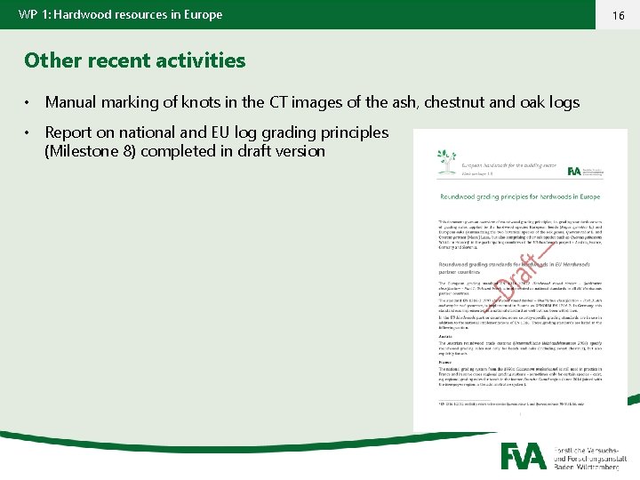 WP 1: Hardwood resources in Europe Other recent activities • Manual marking of knots