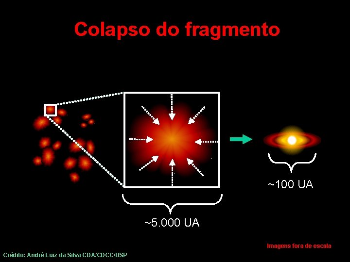 Colapso do fragmento ~100 UA ~5. 000 UA Imagens fora de escala Crédito: André