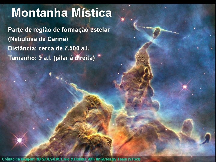 Montanha Mística Parte de região de formação estelar (Nebulosa de Carina) Distância: cerca de