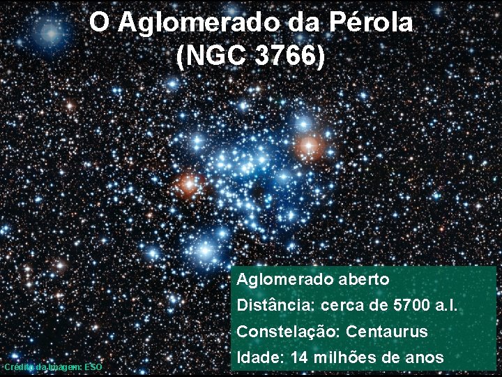 O Aglomerado da Pérola (NGC 3766) Aglomerado aberto Distância: cerca de 5700 a. l.