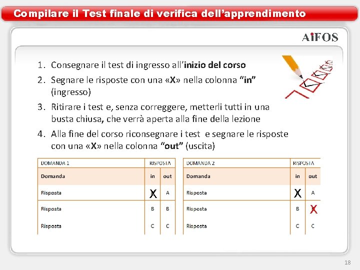 Compilare il Test finale di verifica dell’apprendimento 1. Consegnare il test di ingresso all’inizio Compilare il Test finale di verifica dell’apprendimento 1. Consegnare il test di ingresso all’inizio