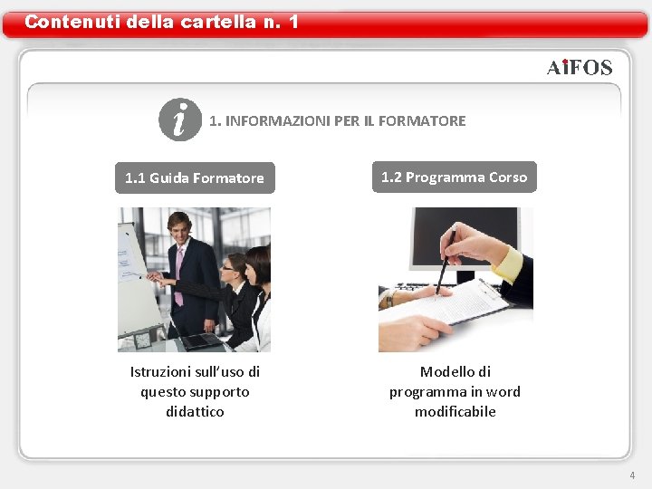 Contenuti della cartella n. 1 1. INFORMAZIONI PER IL FORMATORE 1. 1 Guida Formatore Contenuti della cartella n. 1 1. INFORMAZIONI PER IL FORMATORE 1. 1 Guida Formatore