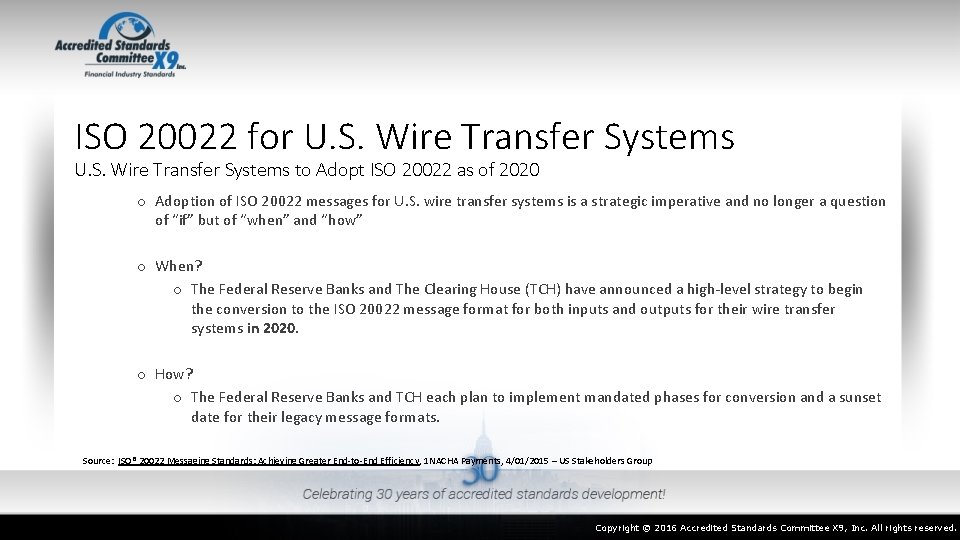 ISO 20022 for U. S. Wire Transfer Systems to Adopt ISO 20022 as of