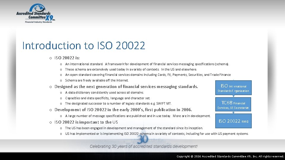 Introduction to ISO 20022 is: o o An international standard. A framework for development