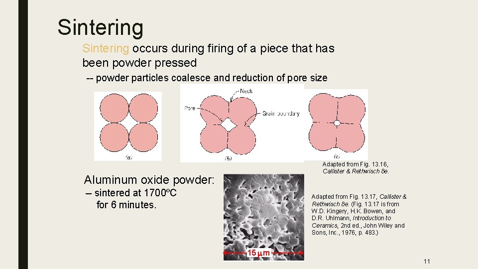 Sintering occurs during firing of a piece that has been powder pressed -- powder