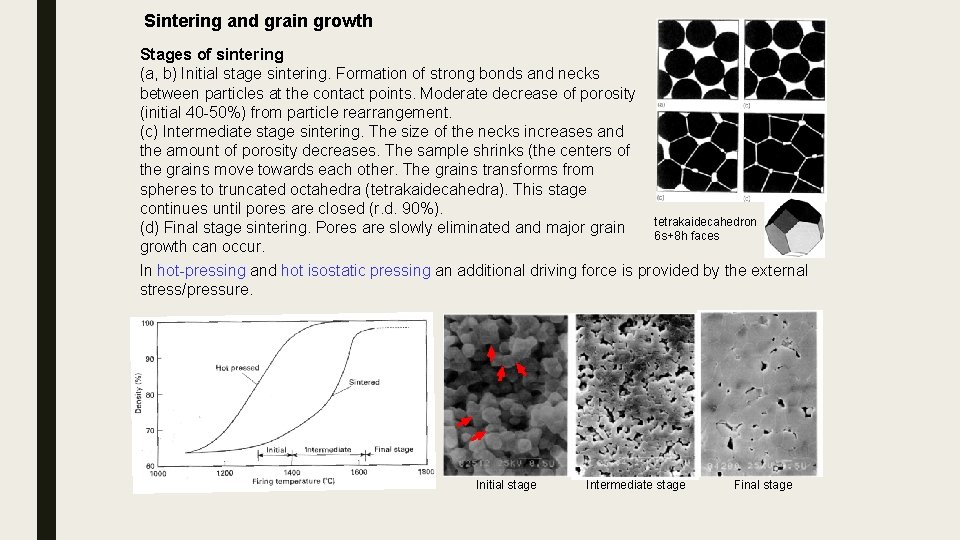 Sintering and grain growth Stages of sintering (a, b) Initial stage sintering. Formation of