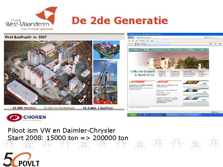 De 2 de Generatie Piloot ism VW en Daimler-Chrysler Start 2008: 15000 ton =>