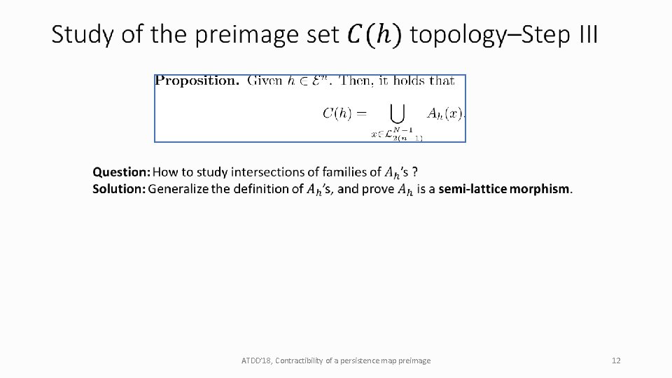  ATDD’ 18, Contractibility of a persistence map preimage 12 