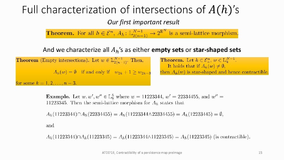  Our first important result ATDD’ 18, Contractibility of a persistence map preimage 15