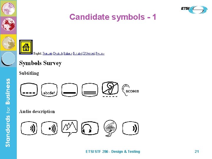 Candidate symbols - 1 ETSI STF 286 - Design & Testing 21 
