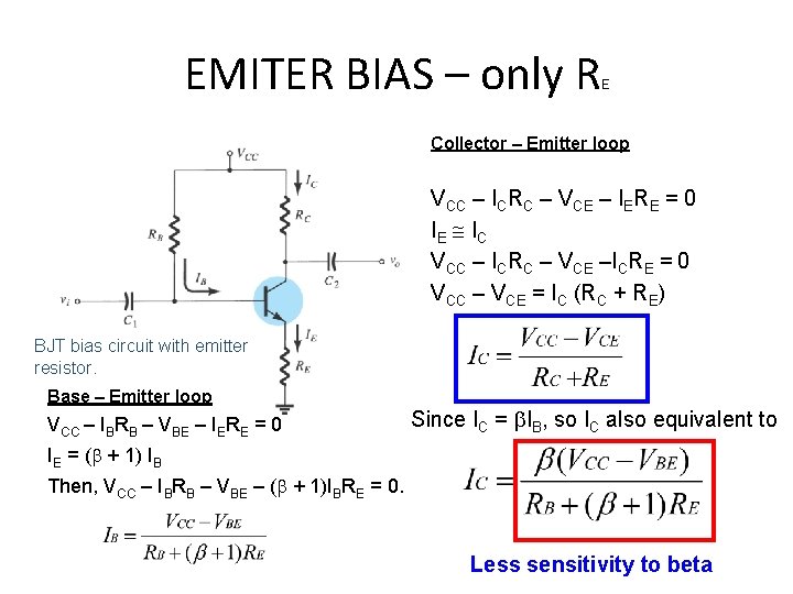 EMITER BIAS – only R E Collector – Emitter loop VCC – ICRC –