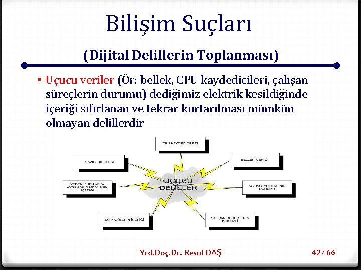 Bilişim Suçları (Dijital Delillerin Toplanması) § Uçucu veriler (Ör: bellek, CPU kaydedicileri, çalışan süreçlerin