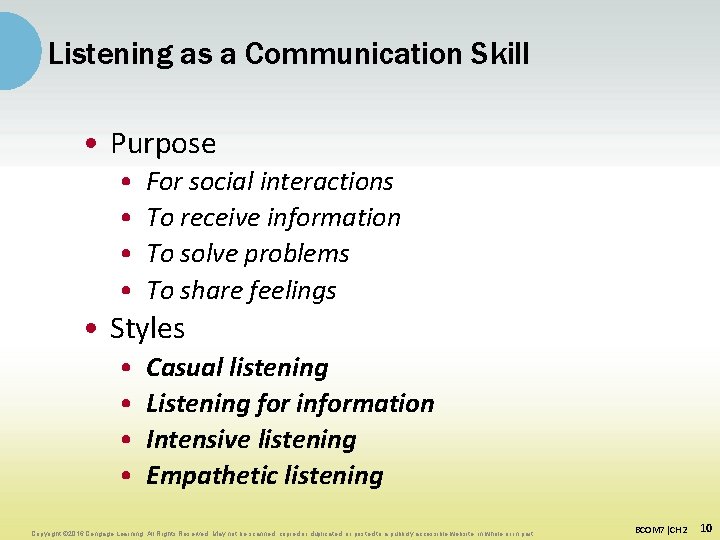 Listening as a Communication Skill • Purpose • • For social interactions To receive