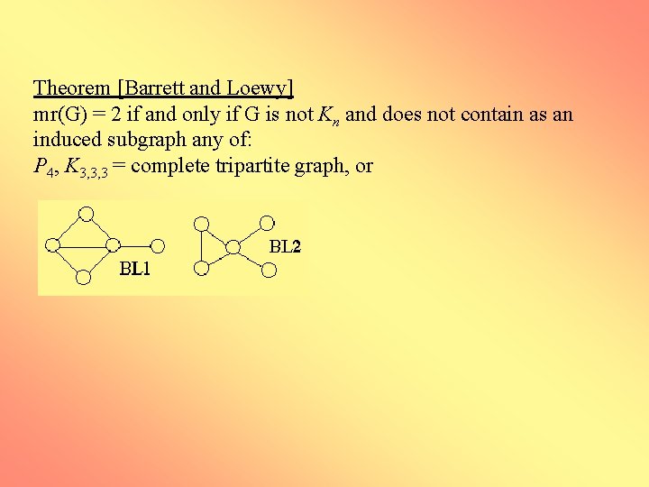 Theorem [Barrett and Loewy] mr(G) = 2 if and only if G is not