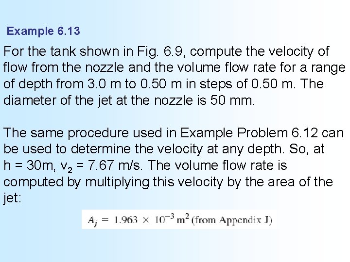 Example 6. 13 For the tank shown in Fig. 6. 9, compute the velocity