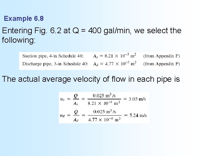 Example 6. 8 Entering Fig. 6. 2 at Q = 400 gal/min, we select