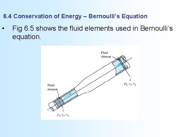 6. 4 Conservation of Energy – Bernoulli’s Equation • Fig 6. 5 shows the