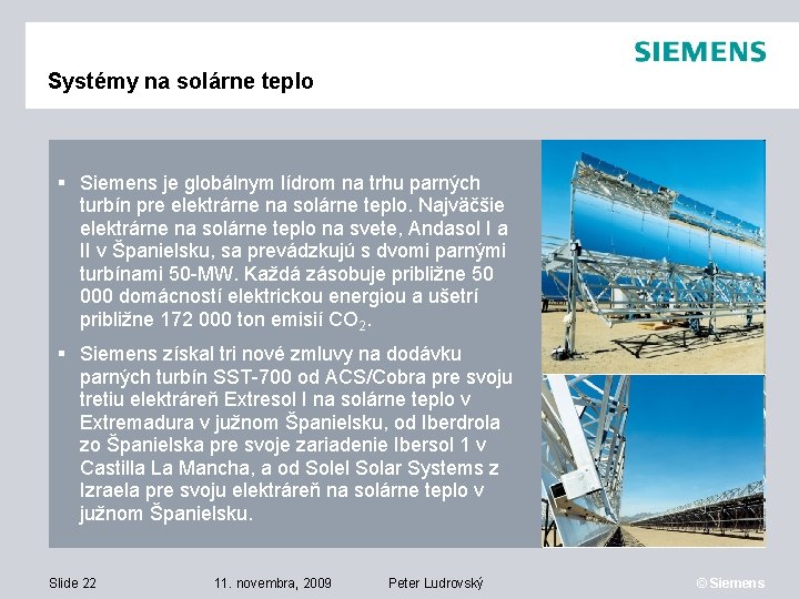 Systémy na solárne teplo Siemens je globálnym lídrom na trhu parných turbín pre elektrárne