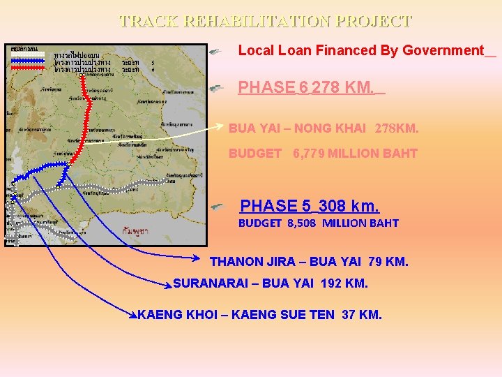  TRACK REHABILITATION PROJECT สญลกษณ ทางรถไฟปจจบน โครงการปรบปรงทาง ระยะท 5 ระยะท 6 Local Loan Financed