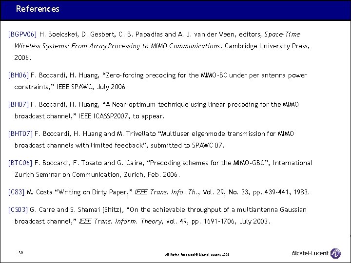 References [BGPV 06] H. Boelcskei, D. Gesbert, C. B. Papadias and A. J. van