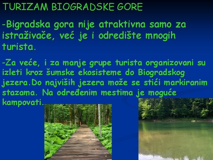 TURIZAM BIOGRADSKE GORE -Bigradska gora nije atraktivna samo za istraživače, već je i odredište