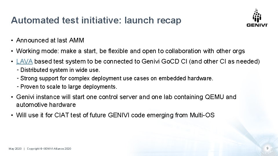 Automated test initiative: launch recap • Announced at last AMM • Working mode: make Automated test initiative: launch recap • Announced at last AMM • Working mode: make