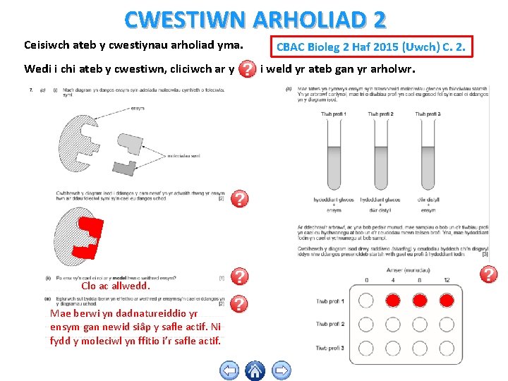 CWESTIWN ARHOLIAD 2 Ceisiwch ateb y cwestiynau arholiad yma. Wedi i chi ateb y