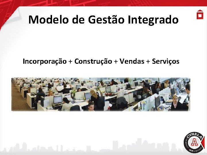 Modelo de Gestão Integrado Incorporação + Construção + Vendas + Serviços 