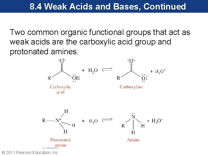 8. 4 Weak Acids and Bases, Continued Two common organic functional groups that act