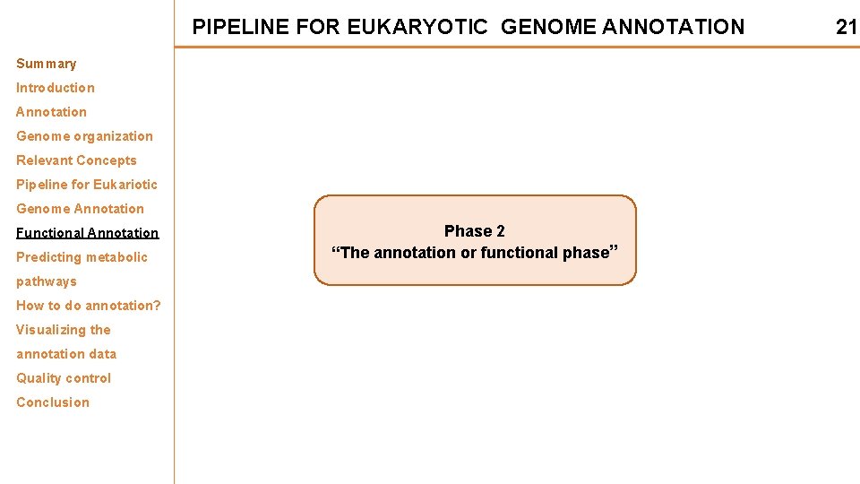 PIPELINE FOR EUKARYOTIC GENOME ANNOTATION Summary Introduction Annotation Genome organization Relevant Concepts Pipeline for