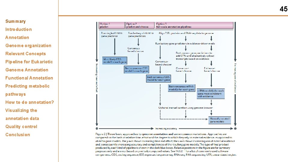 45 Summary Introduction Annotation Genome organization Relevant Concepts Pipeline for Eukariotic Genome Annotation Functional