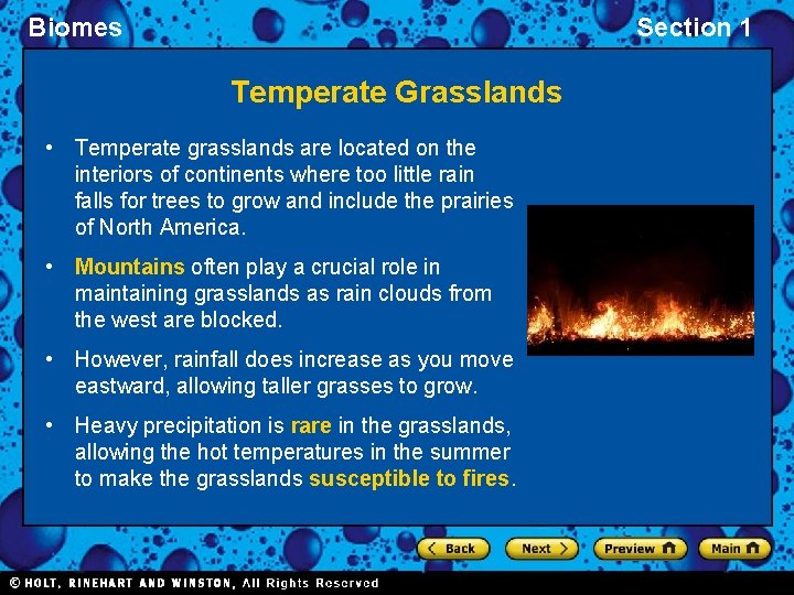 Biomes Section 1 Temperate Grasslands • Temperate grasslands are located on the interiors of