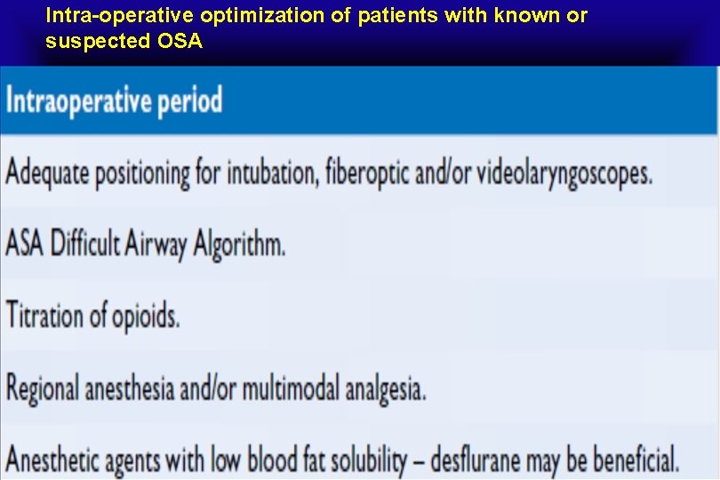 Intra-operative optimization of patients with known or suspected OSA 