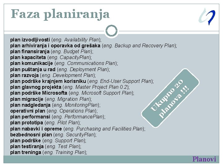 Faza planiranja U pl ku a n pn ov o a 20 !! !