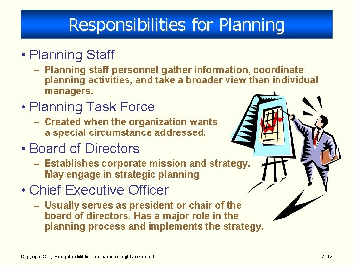 Responsibilities for Planning • Planning Staff – Planning staff personnel gather information, coordinate planning