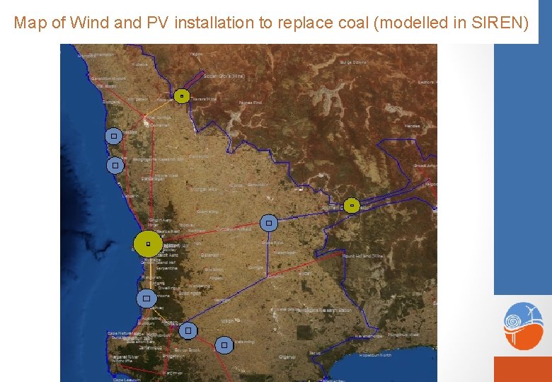 Map of Wind and PV installation to replace coal (modelled in SIREN) 