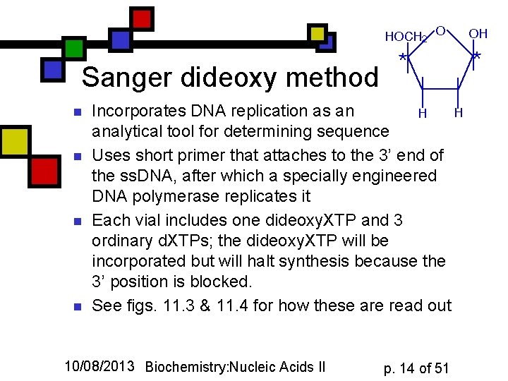 Sanger dideoxy method n n Incorporates DNA replication as an analytical tool for determining