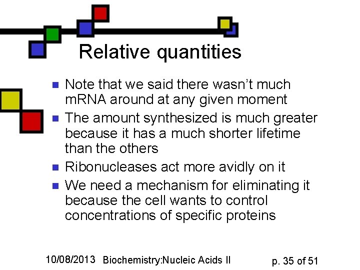 Relative quantities n n Note that we said there wasn’t much m. RNA around