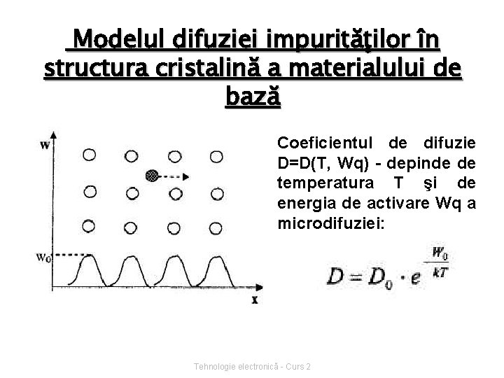 Modelul difuziei impurităţilor în structura cristalină a materialului de bază Coeficientul de difuzie D=D(T,