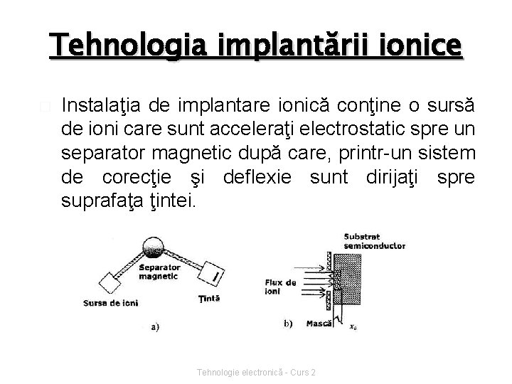 Tehnologia implantării ionice � Instalaţia de implantare ionică conţine o sursă de ioni care