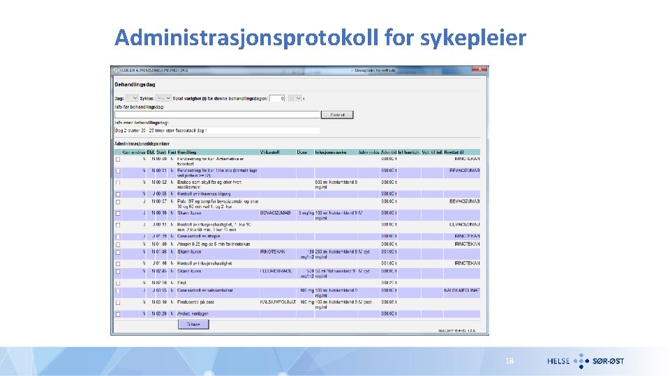 Administrasjonsprotokoll for sykepleier 18 